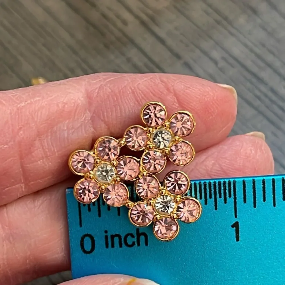 Vintage Monet Pink Cluster Rhinestone Clip Earring - Gold-tone